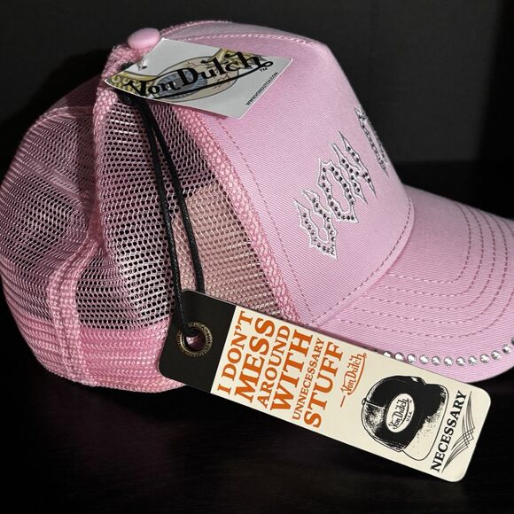 Von Dutch Rhinestone Bling Light Pink SnapBack Trucker Hat 2000s - Picture 4 of 12